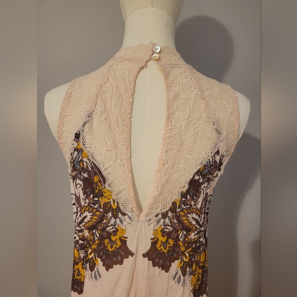 Free People Marsha Blush Combo Floral Printed Slip Dress Lace Neck XS - Picture 4 of 8